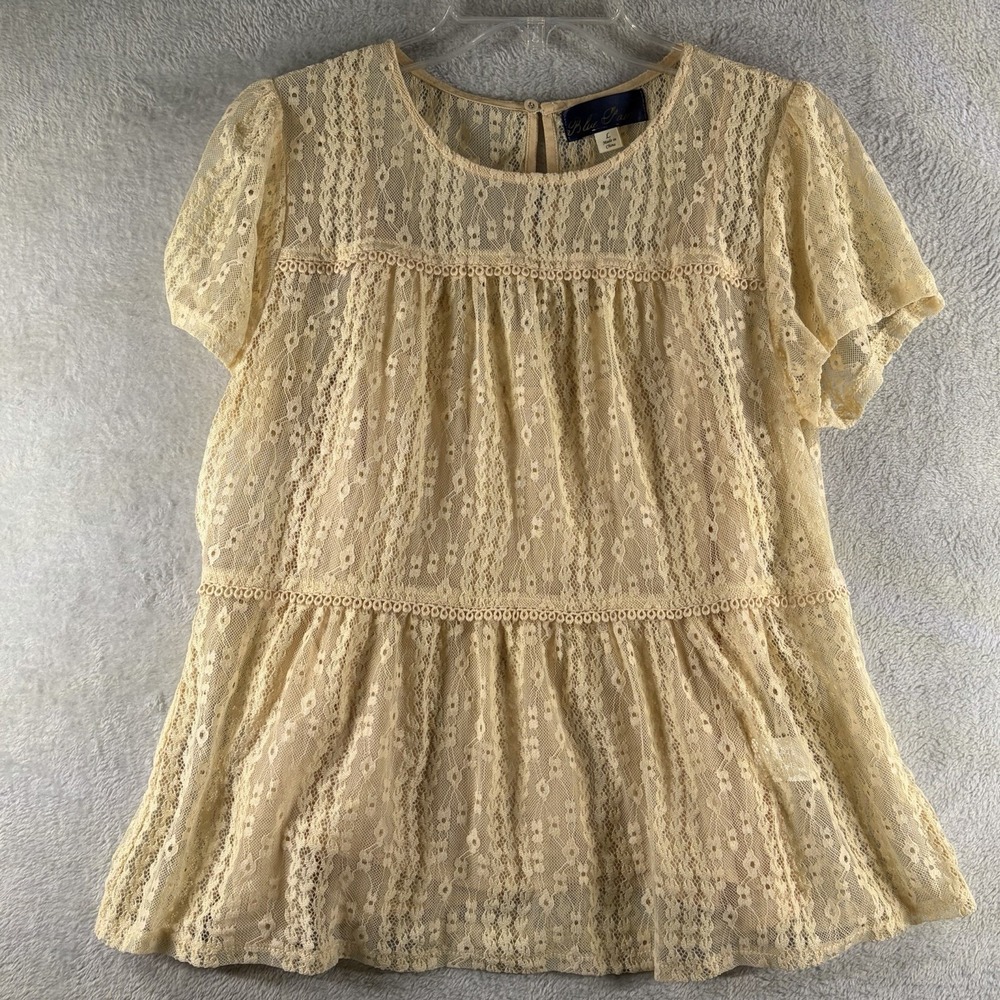 Blue Rain Womens L 2 Piece Lace Blouse Cami Cottagecore Boho Romantic Ivory